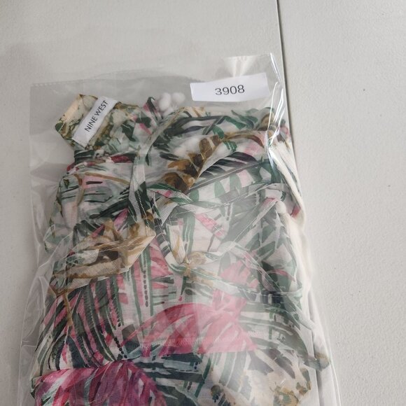 Nine West Sheer Kimono Cardigan Tropical Print Pom-Pom Cover-Up Drawstring O/S - Picture 11 of 11